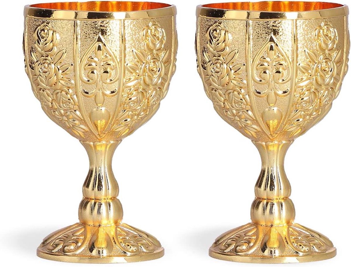 Vintage Gouden Wijnglazen ReliëF Beker Retro Ornamenten voor Thuis Bar Feest Bruiloft 42 X 68 Cm - Set van 2 (A)