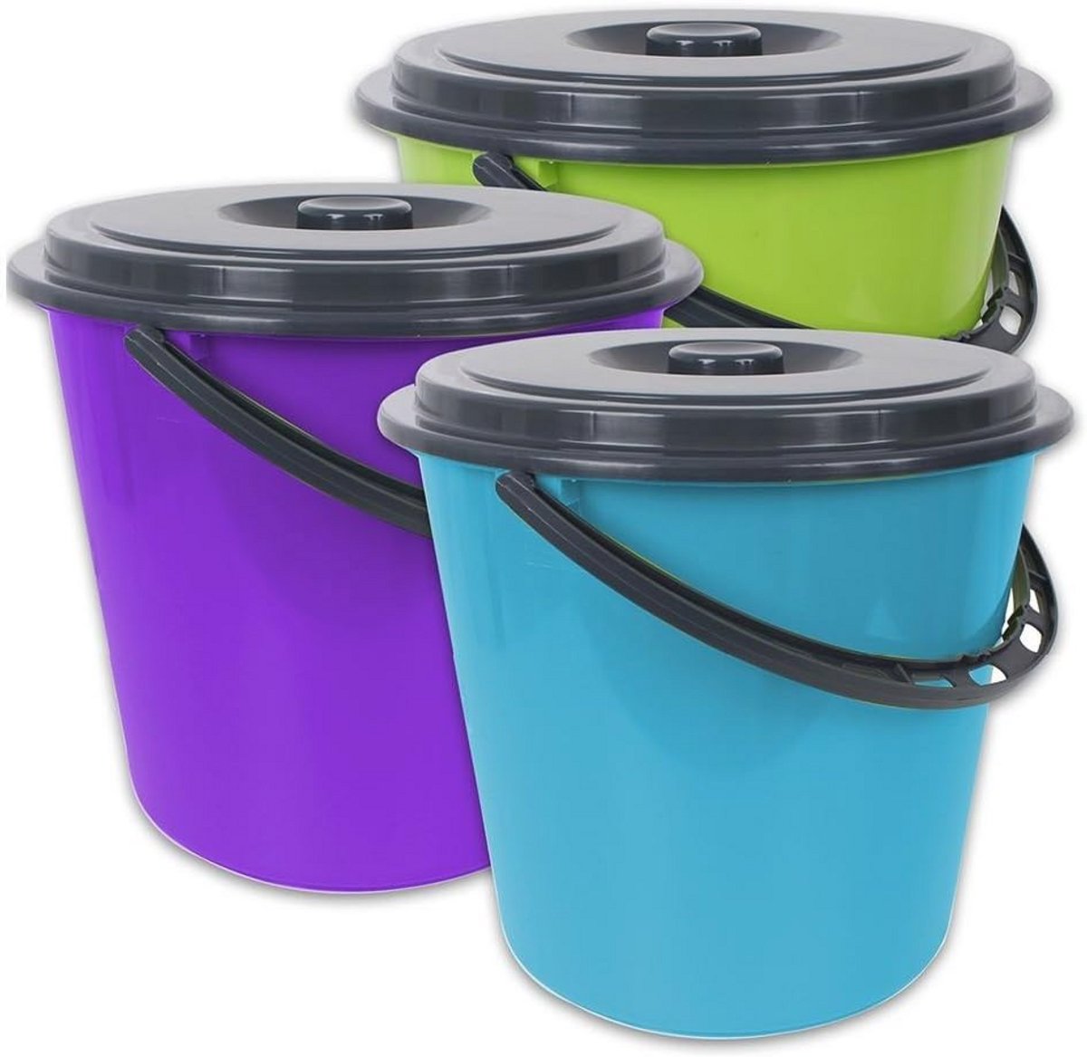 Goedkoopste Voedselveilige Emmer met Deksel 5 Liter - Set van 3 Kleuren