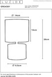 Dessin technique de la lampe de table Greasby avec dimensions.