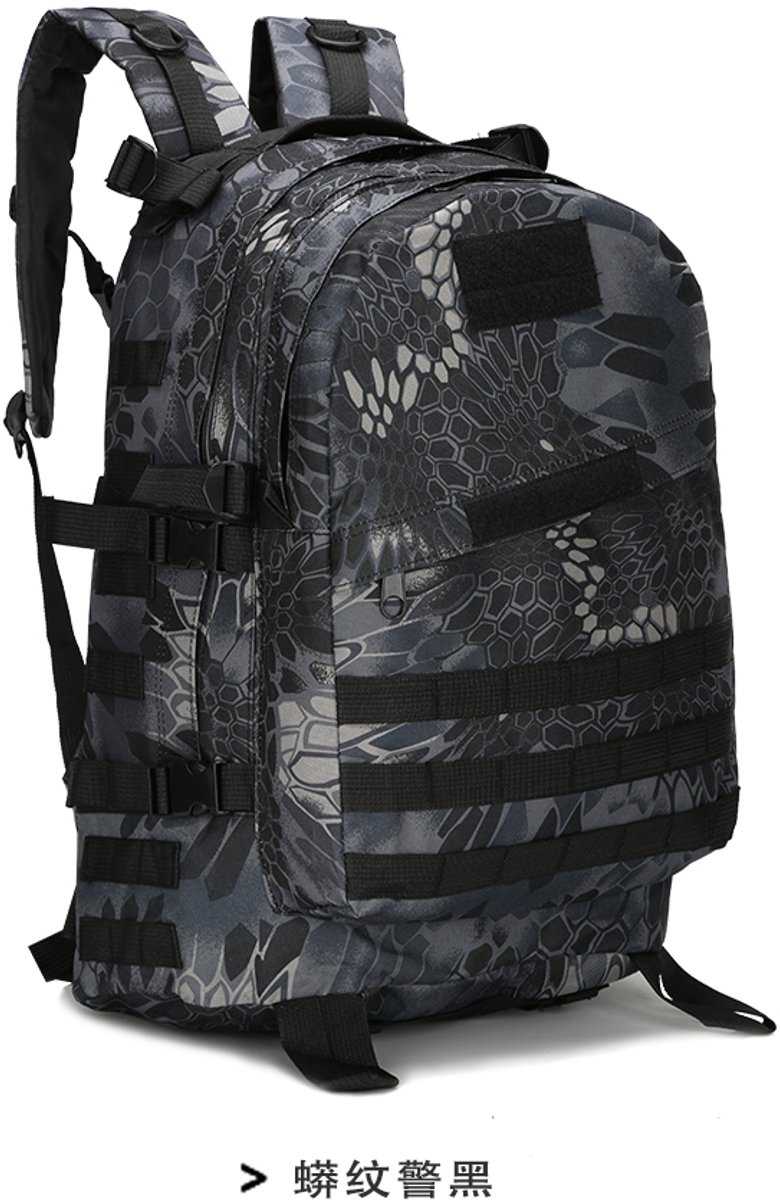T24-F04 : ruime 48x34x20 cm Nylon Canvas rugtas, 600D, zwarte python. Keuze uit 13 kleuren/prints