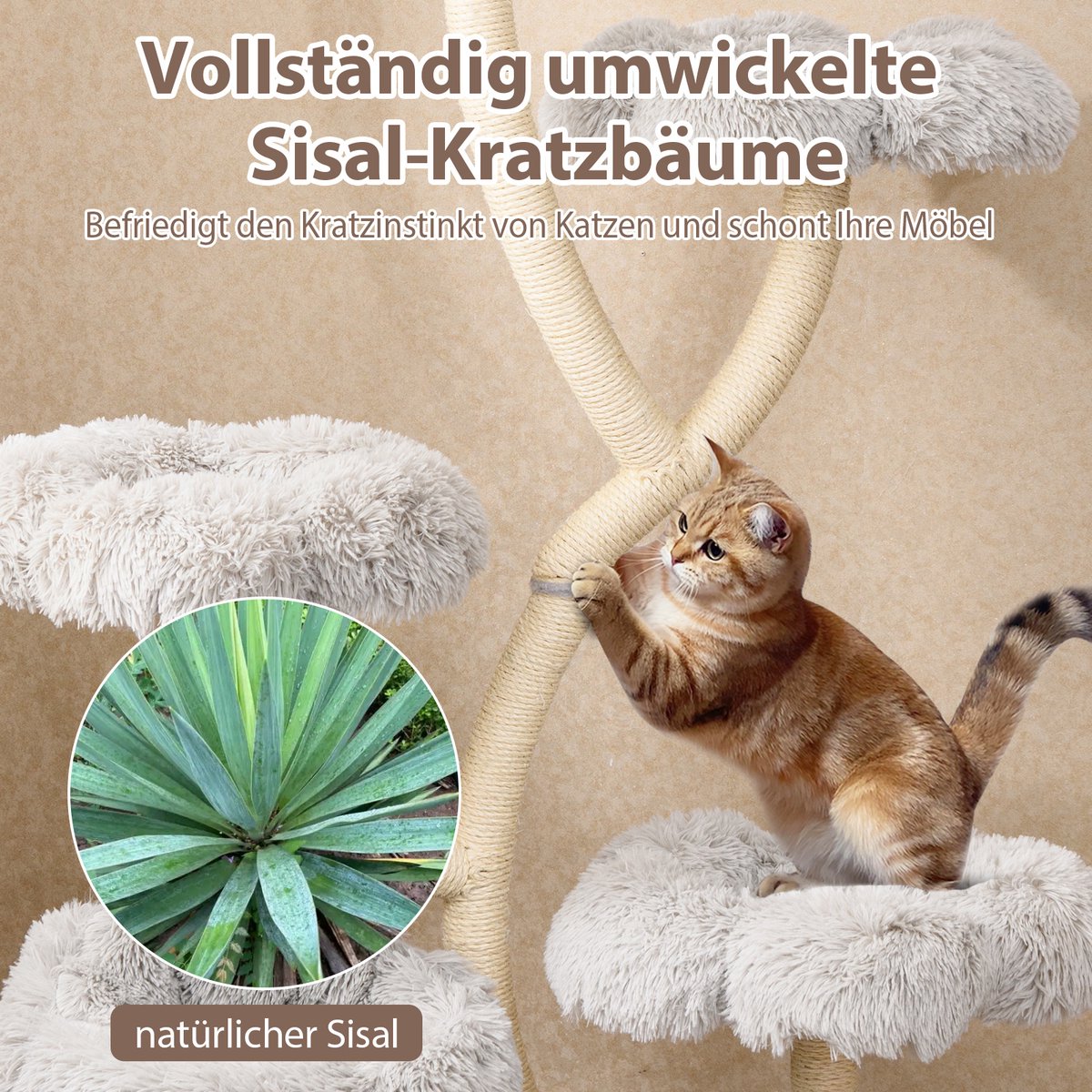 COSTWAY 165 cm krabpaal van hout, kattenboom met 4 warme ligvlakken, kattenhol en sisalstammen, klimboom, kattenkrabpaal groot, kattentoren met metalen frame, kattenmeubel voor katten – foto 6