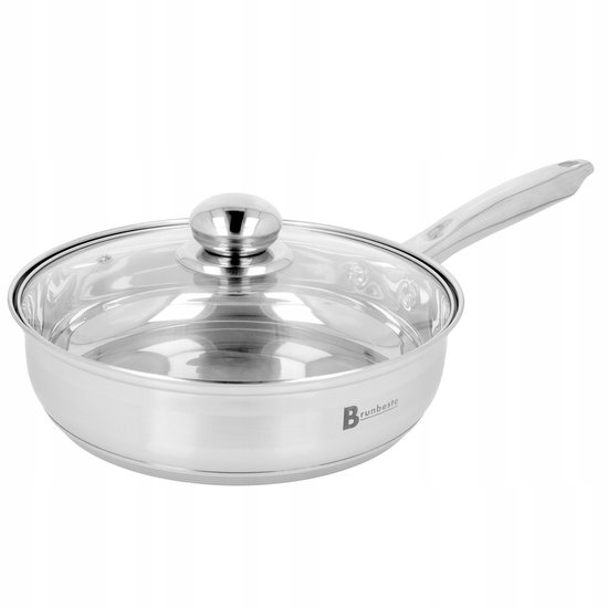 Brunbeste Hapjespan 24 cm met Glazen Deksel – PFAS-vrij - RVS – Alles-in-één Kookplezier!