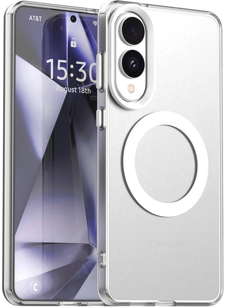 Mobigear Hoesje geschikt voor Samsung Galaxy S25 Edge MagSafe Telefoonhoesje Hardcase | Mobigear Shockproof Backcover | Geschikt voor MagSafe | Geschikt voor Draadloos Opladen met Magnetische Ring | MagSafe Case - Wit