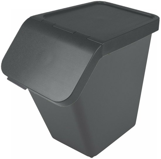 Sunware Sigma Home sorteer bak met deksel - afvalbak - antraciet - stapelbaar - 40L - 49 x 27 x 45 cm