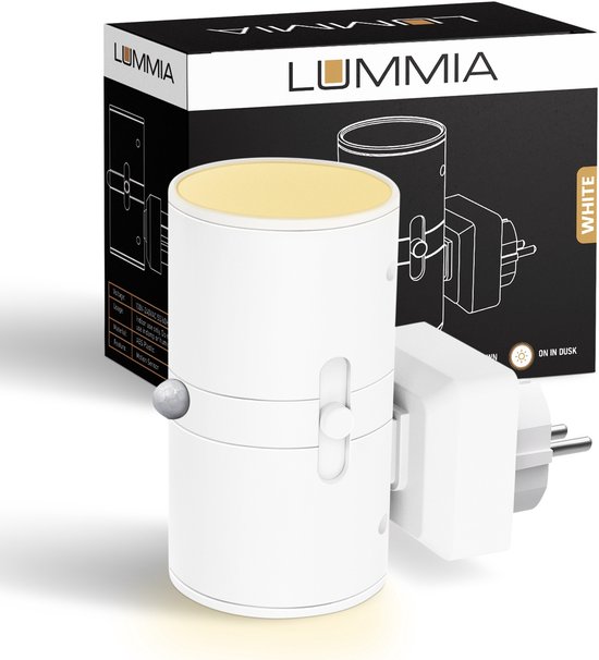 LUMMIA® Stekkerlamp - Bewegingssensor Lamp Binnen - Nachtlampje Stopcontact - Stekkerspot - Warm Licht - ABS-Kunststof - 8.8 x 5.5 CM - Wit