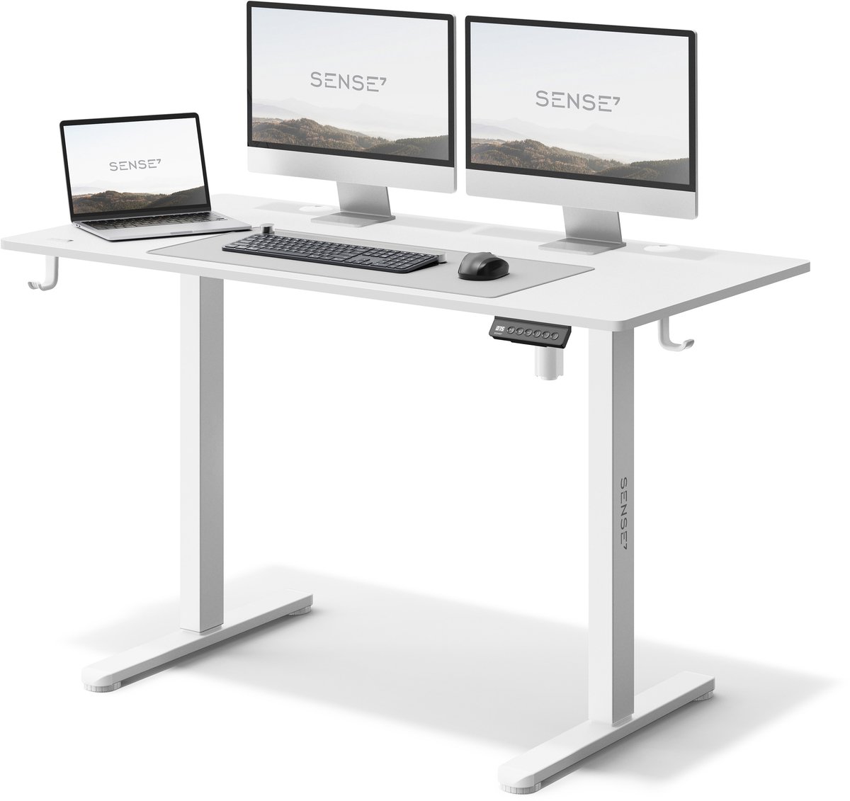 SENSE7 NOJO - Zit Sta Bureau - 120 x 60 cm - Elektrisch Bureau - Elektrische Hoogteverstelling - Gamingbureau - Geheugenfunctie - Hoofdtelefoonhouder - Kabelopbergsysteem - Wit