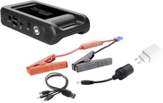 Technaxx TX-218 - Multifunctionele Jumpstarter en Powerbank - 12000mAh batterij - 2x USB-A uitgang - LED lamp - Zwart