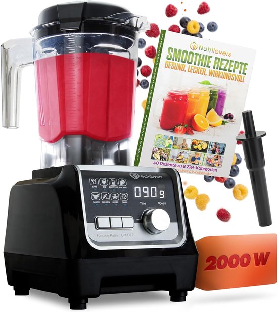 NUTRI-BLENDER MAX+ Krachtige Blender 2000W Standmixer Smoothie Krachtige Smoothie Maker Professionele Mixer Blender - 2L Tritan, BPA-VRIJ, 9 Snelheden, Digitale Timer Incl. Smoothie Receptenboek