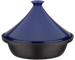 Tajine van massief gietijzer - GSW - 30 x 22 cm - Keramisch deksel - Inductie - Blauw