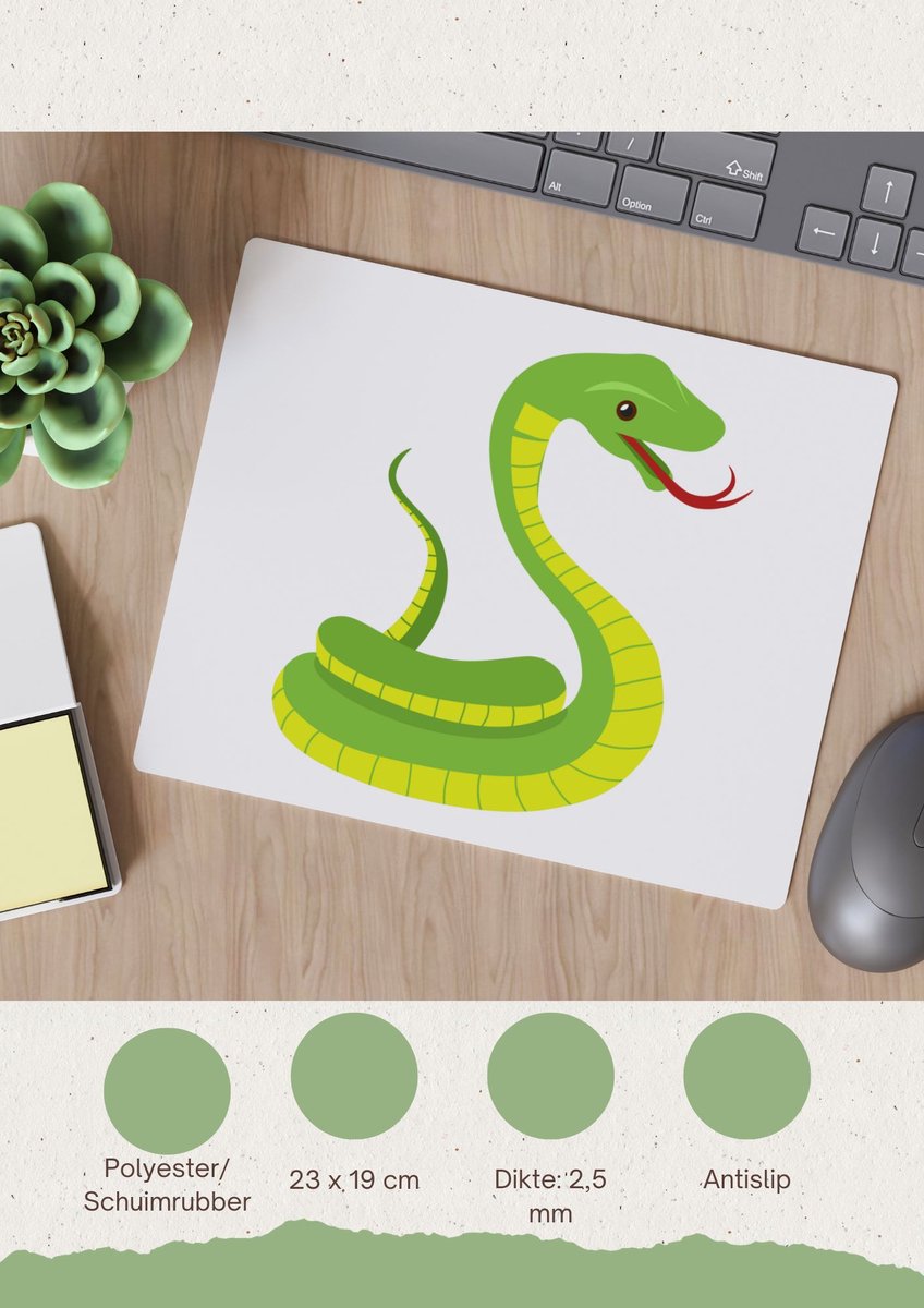 Akyol - slangen Muismat - Slang - dieren liefhebbers - reptielen - dierentuin - 23 bij 19 cm