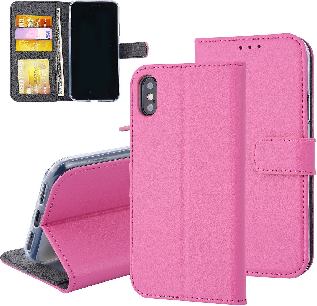 Roze hoesje iPhone X-Xs - Book Case - Pasjeshouder - Magneetsluiting