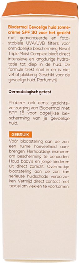 Biodermal Zonnecreme voor de Gevoelige huid - SPF 30 - 50ml - Zonnecreme voor het gezicht
