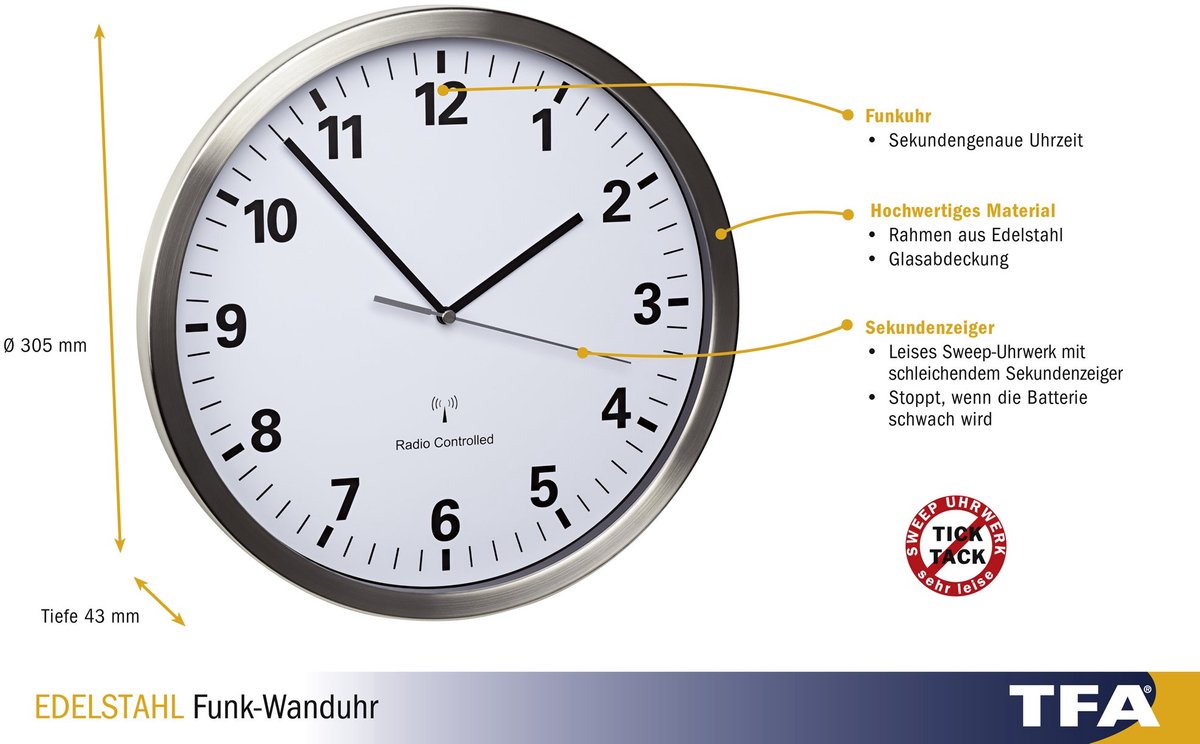 TFA 98.1092 draadloze wandklok TFA 98.1092 draadloze wandklok