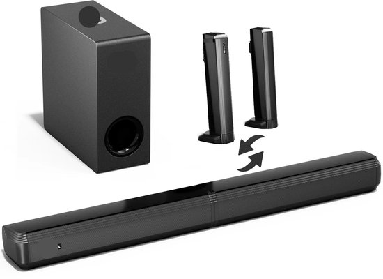 MEREDO Soundbar voor tv-apparaten PC Gaming Soundbar met subwoofer 2.1CH afneembare 2-in-1 computerluidsprekers USB-audiotransmissie en instelbare bas/hoge tonen 5 EQ – HD-ARC/BT 5.4/optisch/AUX-80cm