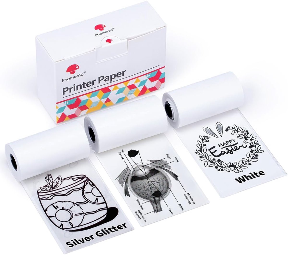 Thermisch Printerpapier Set voor Mobiele Printers - 3 Rollen Zelfklevende Stickers in Glitter en Transparant