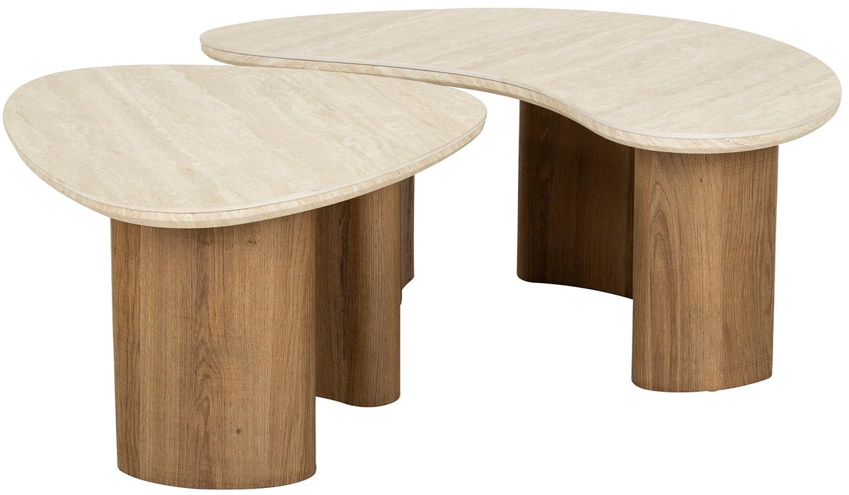 Salontafel Ovaal Organisch (Set van 2) - Hout (88 cm x 44 cm x 36 cm) - Salontafel Groot - Salon Tafel Boomstam Binnen - Ronde Salontafel - Woonkamer Tafel - Salontafels Industrieel - Salontafel Landelijk - Coffee Table White