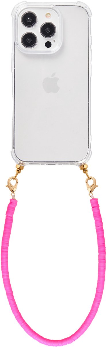 Casies hoesje geschikt voor Apple iPhone 12/12 Pro met koord - Roze kralen ketting - short size - Cord Case Candy Beads