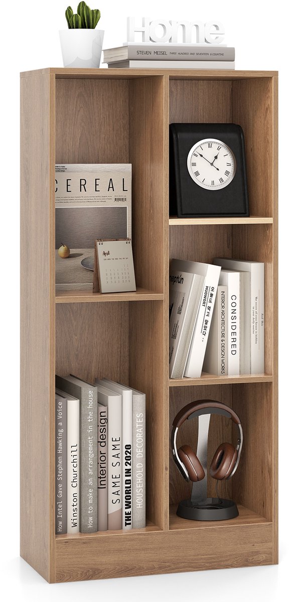 Costway Boekenkast met 5 vakken, staand rek, kubusrek, kantoorplank, opbergrek voor woonkamer, slaapkamer, werkkamer, kantoor, 50 x 24 x 104 cm (natuur) Naturel