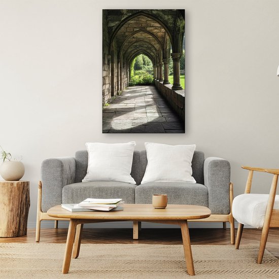 Ancien couloir en pierre avec voûtes - Tableau Architecture sur toile - Peinture sur toile couloir - Colonnes - Décoration murale campagne - Accessoires salon - toile 40x60 cm