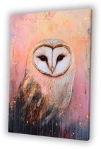Majestueuze uil in warme kleuren - Uil schilderij op canvas - Canvas schilderij dieren - Realisme - Interieurdecoratie - Kunst - canvas 75x100 cm
