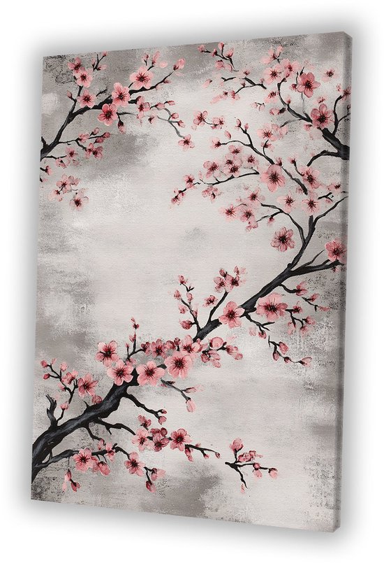 Branches fleuries sur fond calme - Portrait fleuri - Décoration murale toile fleurs - Japandi - Décoration murale campagne - Décoration murale salon - toile 40x60 cm