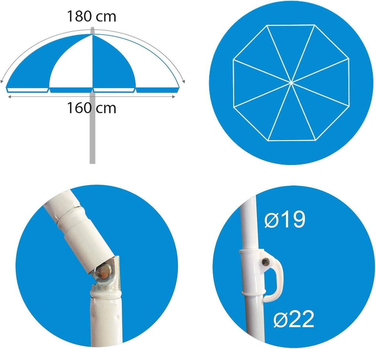 Strandparasol pink stripes 180 cm nylon - Aanbieding!