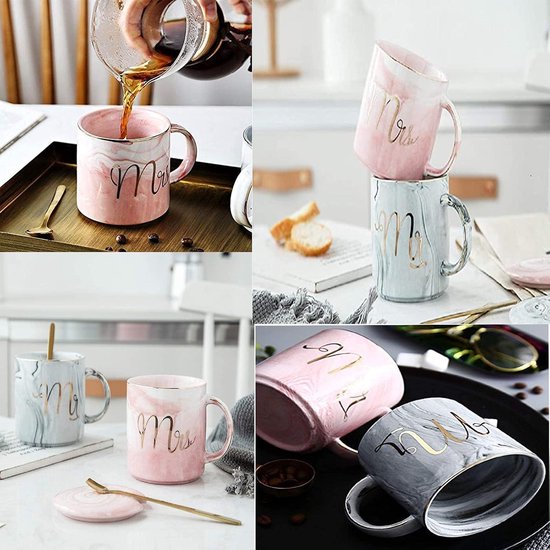 Koffiebekerset voor koppels, keramische mok met schotel voor vrouwen en
