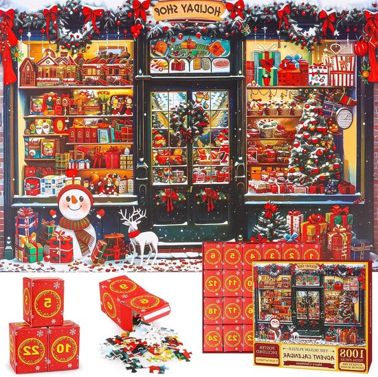Trankielo - 24 Dagen Adventskalender Puzzel - 1008 Stukjes Kerstpuzzel - Kerstthema - Geschenk voor Kinderen en Volwassenen