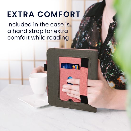 kwmobile flip cover voor e-reader - geschikt voor Kobo Libra Colour - Van imitatieleer en -suède - In poederroze / donkergrijs van Merkloos — afbeelding 4