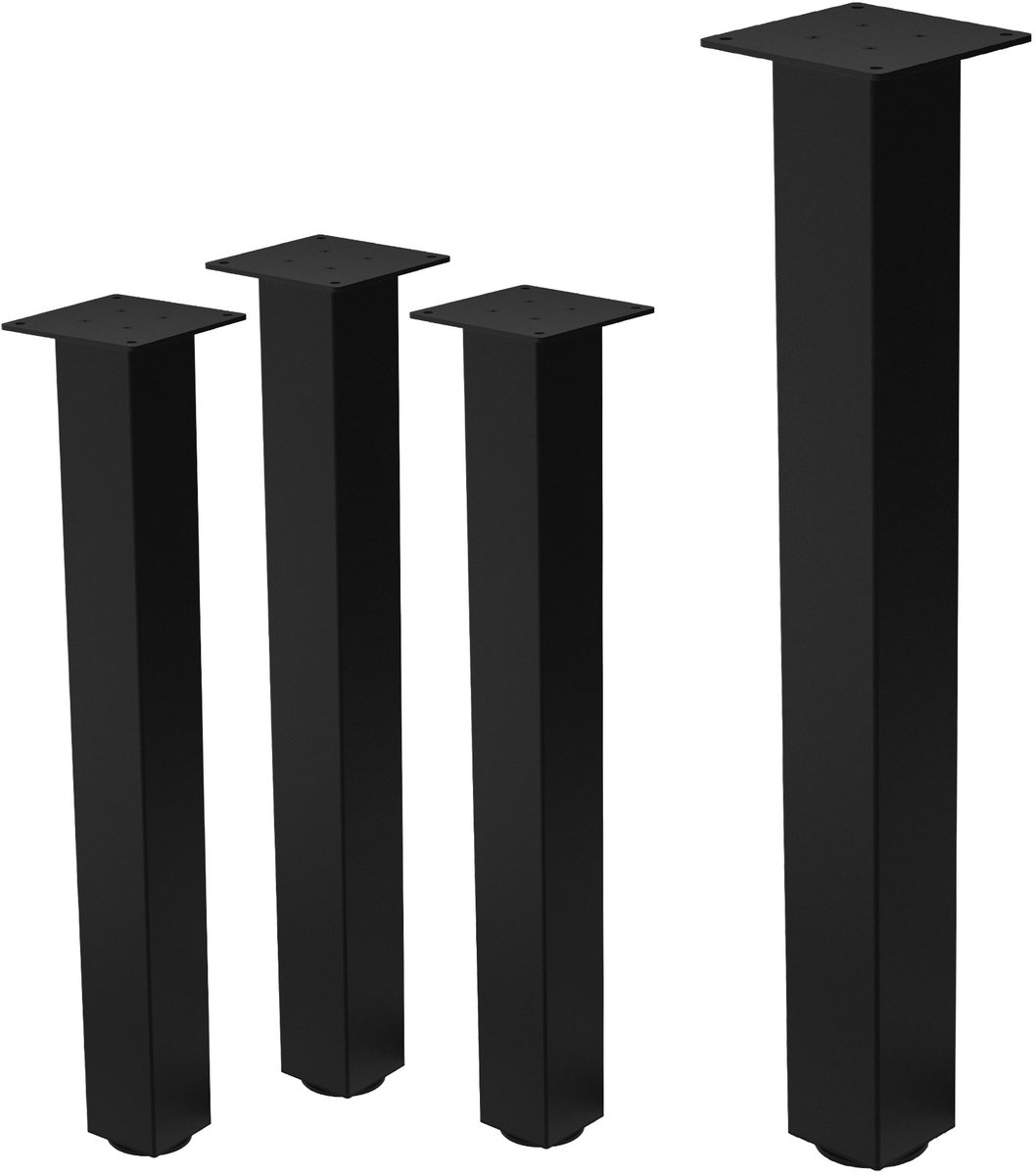 Set van 4 tafelpoten I-Design 72 cm zwart Tafelframe van gepoedercoat staal, profiel 8x8 cm, in hoogte verstelbare meubelpoten ML-Design