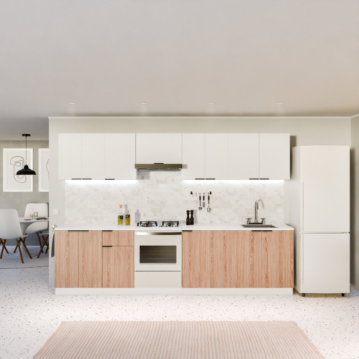 Blumfeldt Keukenkast Met Werkblad – Modern rek met 30 mm MDF-werkblad, verstelbare ABS-poten, melamine gecoate afwerking, wit-eiken look, praktische plankindeling