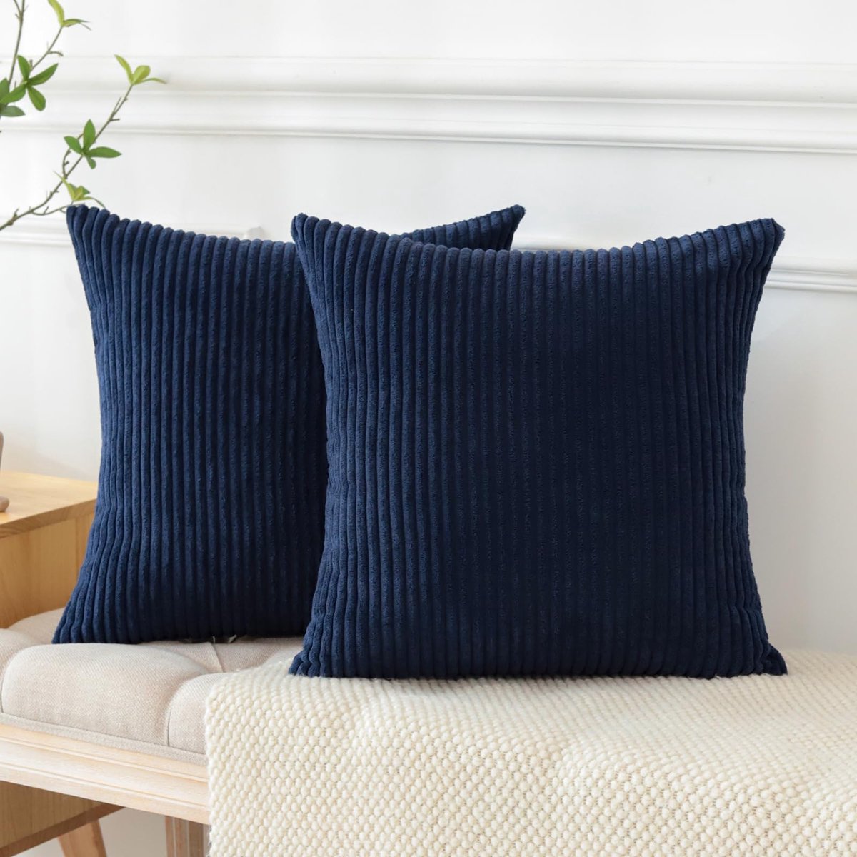 Ibenzoa Klassieke Corduroy Kussenovertrekken Set van 2 voor Elegante Woonkamer Decoratie donkerblauw