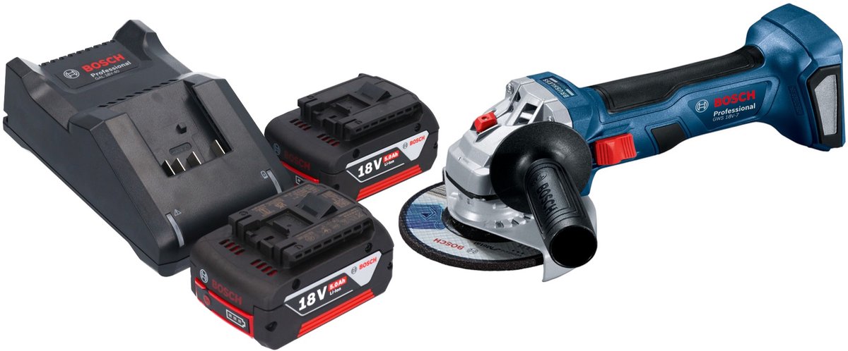 Bosch GWS 18V-7 Professionele accu haakse slijper 18 V 115 mm borstelloos + 2x accu 5.0 Ah + lader