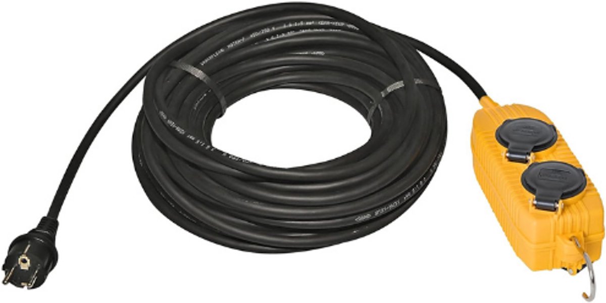 Powerblock Verlengsnoer - 4 Stopcontacten Met Flipcover - IP44 - H07RN-F 3G1.5 - Zwart-Geel - Spatwaterdicht - Voor Buitengebruik - Compact En Robuust