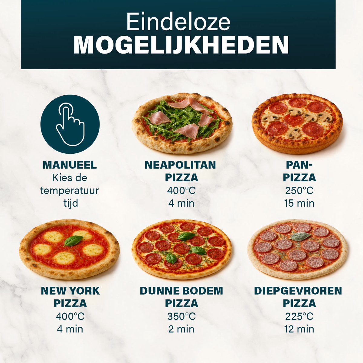 Princess 112780 Pizza Oven Pro Max - Tot 400°C - 2100W - 15 Liter - Pinsa Oven - Elektrische Pizzaoven 30cm - Tafelmodel - Inclusief Natuurstenen Pizzasteen- Digitale bediening - Zwart – foto 4