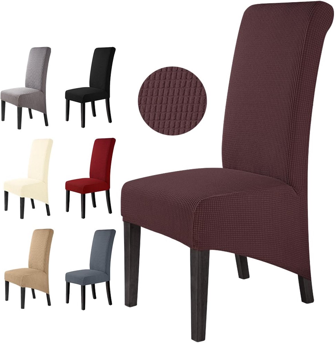 Ibenzoa® Universele, Elegante Stretch Stoelhoezen Set van 4 voor Grote Eetkamerstoelen in Bruin