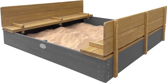 AXI Ella XXL Zandbak 150 x 150 x 20 cm in Grijs/bruin - Met Zitbankjes en Deksel – FSC hout – Extra grote zandbak voor kinderen