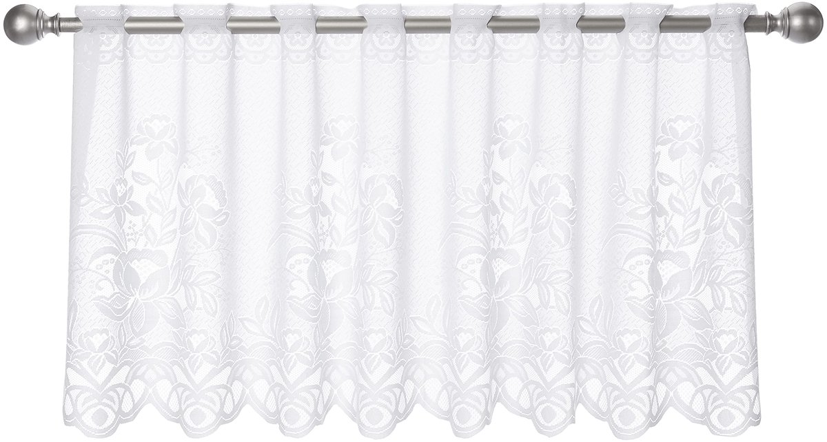 Ibenzoa Bistrogordijn met Romantische Bloemenmotieven en Semi-Transparante Vitrage voor Huisdecoratie wit