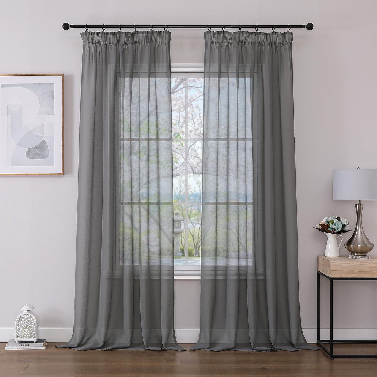 Ibenzoa® Transparante Voile Gordijnen Set van 2 voor Elegante Huissfeer, 260 x 140 cm, Grijs