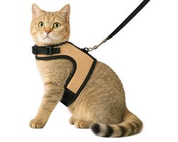 Zootic Kattentuigje met Looplijn - Maat S Beige - Kattenharnas - Hals 14-18cm & Borst 24-28cm
