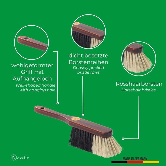 Handborstel PAARDENHAAR mix bezem zachte haren - bruin gelakt hout handborstel gemengd paardenhaar - ideale garde autobezem paardenhaar mix natuurlijke haren handborstel handveger — afbeelding 4