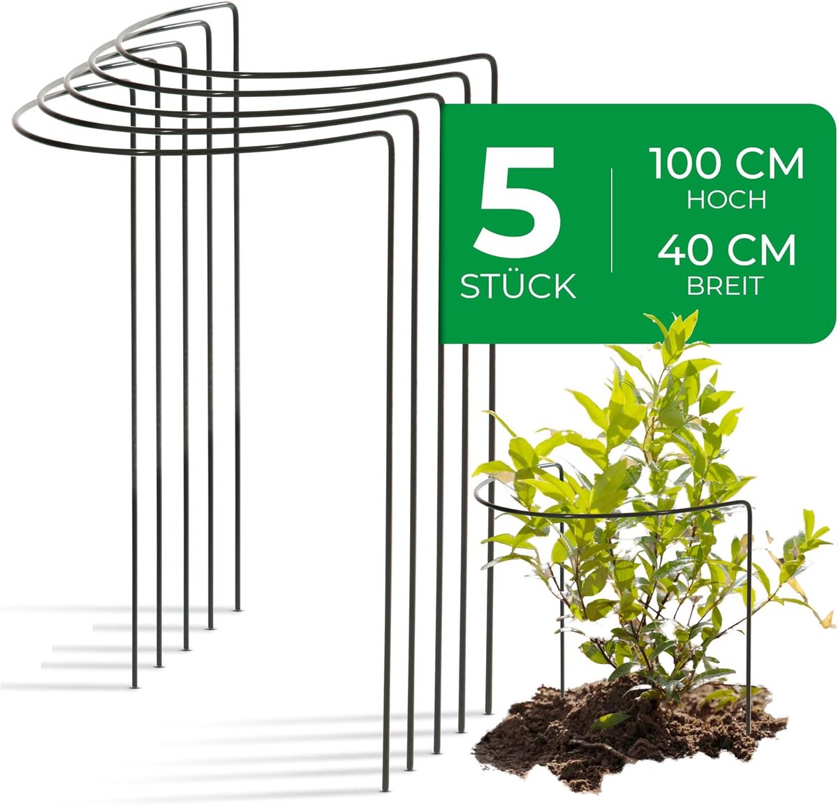 5 struiksteunen 100 cm hoog halfrond 40 cm groene vaste plantenhouder bloemenhouder klimplant plantensteun bloemensteun vaste plantensteun klimhulp struikhouder rozensteun, metaal
