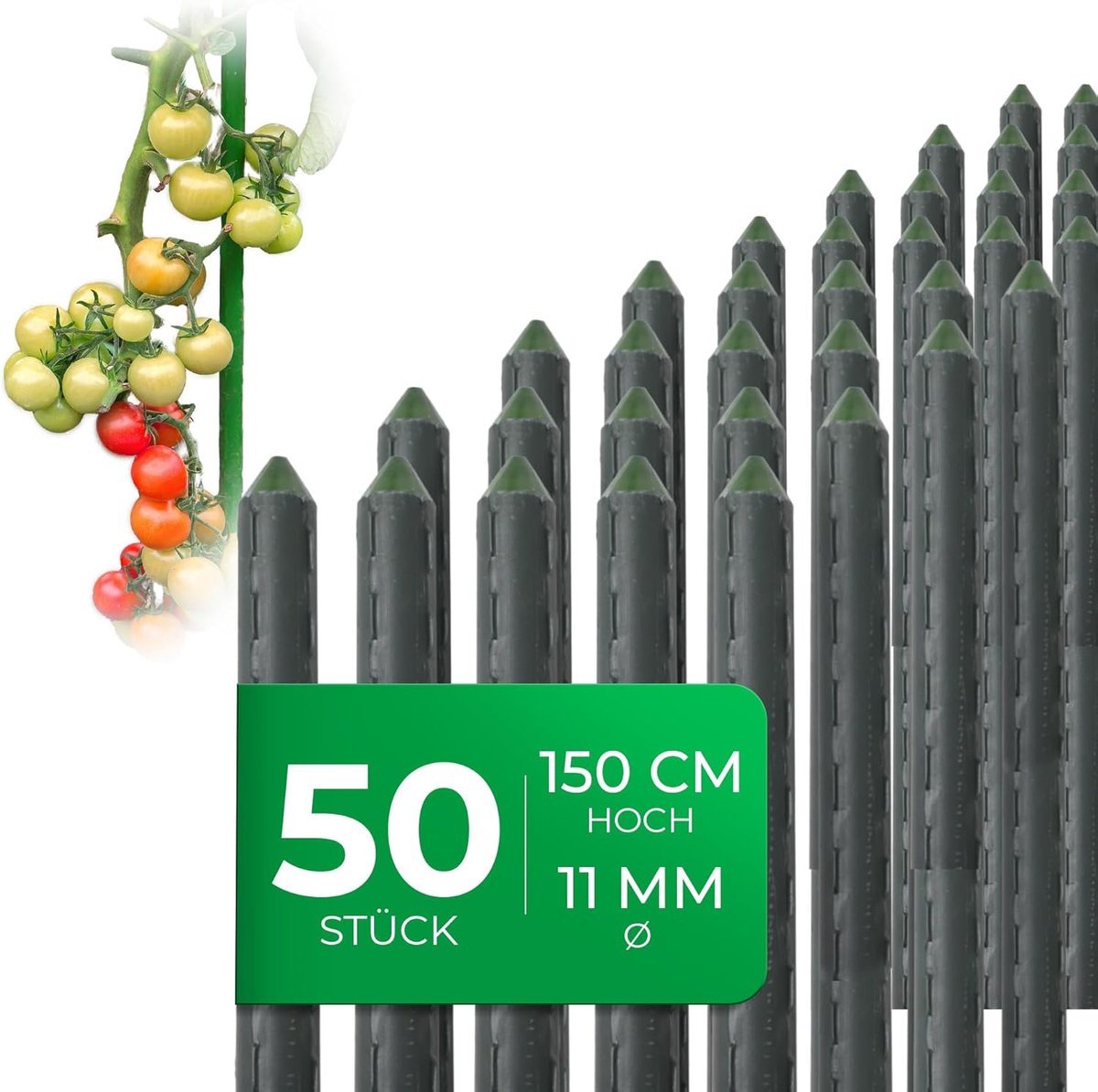 50 stuks plantenstokken 150cm groen 11mm ? metalen buis kunststof gecoate trellisstokken voor planten trellisondersteuning komkommers tomatenstokken voor klimplanten bloemenhouder trellisstok plantenstok 150 cm