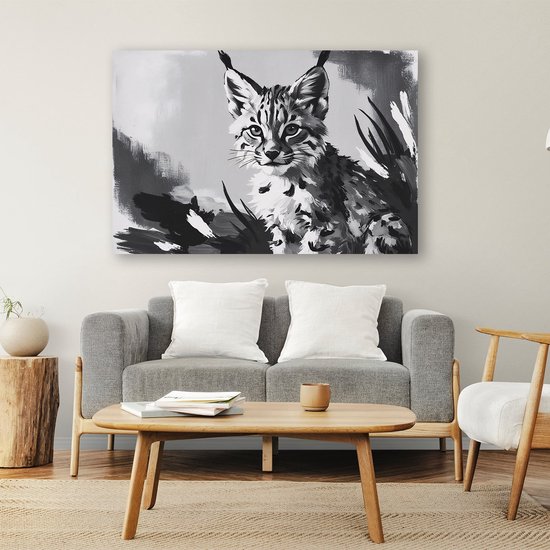Lynx monochrome - Décoration murale Lynx - Oeuvre animalière - Zwart et blanc - Décoration murale classique - Décoration murale - Toile 70x50 cm
