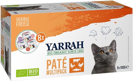 Yarrah Bio Kattenvoer Multipack Paté Graanvrij Kip - Rund 8 x 100 gr NL-BIO-01