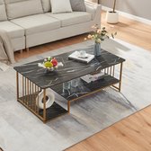 Salontafel Klibro marmerlook zwart en goudkleurig 120x60x42 cm [en.casa]