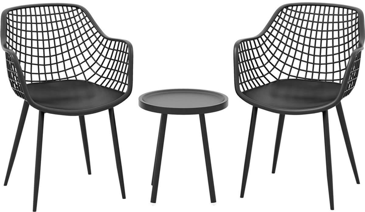 Balkonset 2 personen - Tuinset - Bistroset - Zwart - Weerbestendig - 3 delig - Tuintafel en 2 stoelen - 2 personen - Gecoat staal - Onderhoudsvrij staal