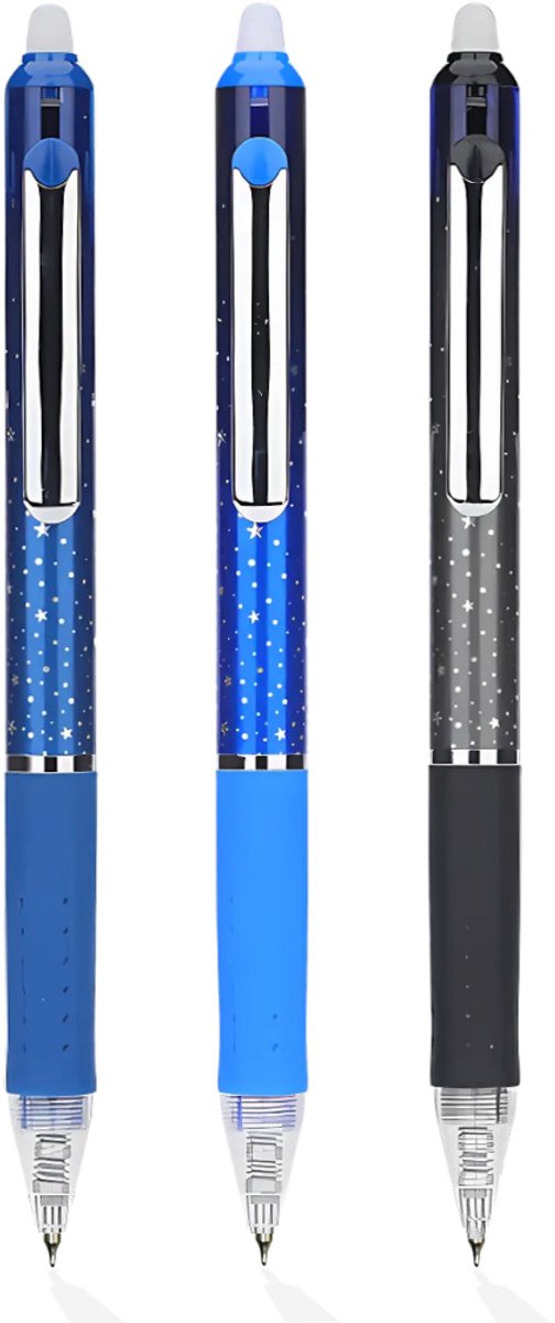 Ainy Planeet uitwisbare pen set | 3 uitgumbare pennen voor etui , pennenzak of pennenbak | Zwarte inkt | Ergonomische soft grip design | Ideale manga anime teken balpennen | Uitgumbare gelpennen schrijfwarenset voor kinderen en volwassenen