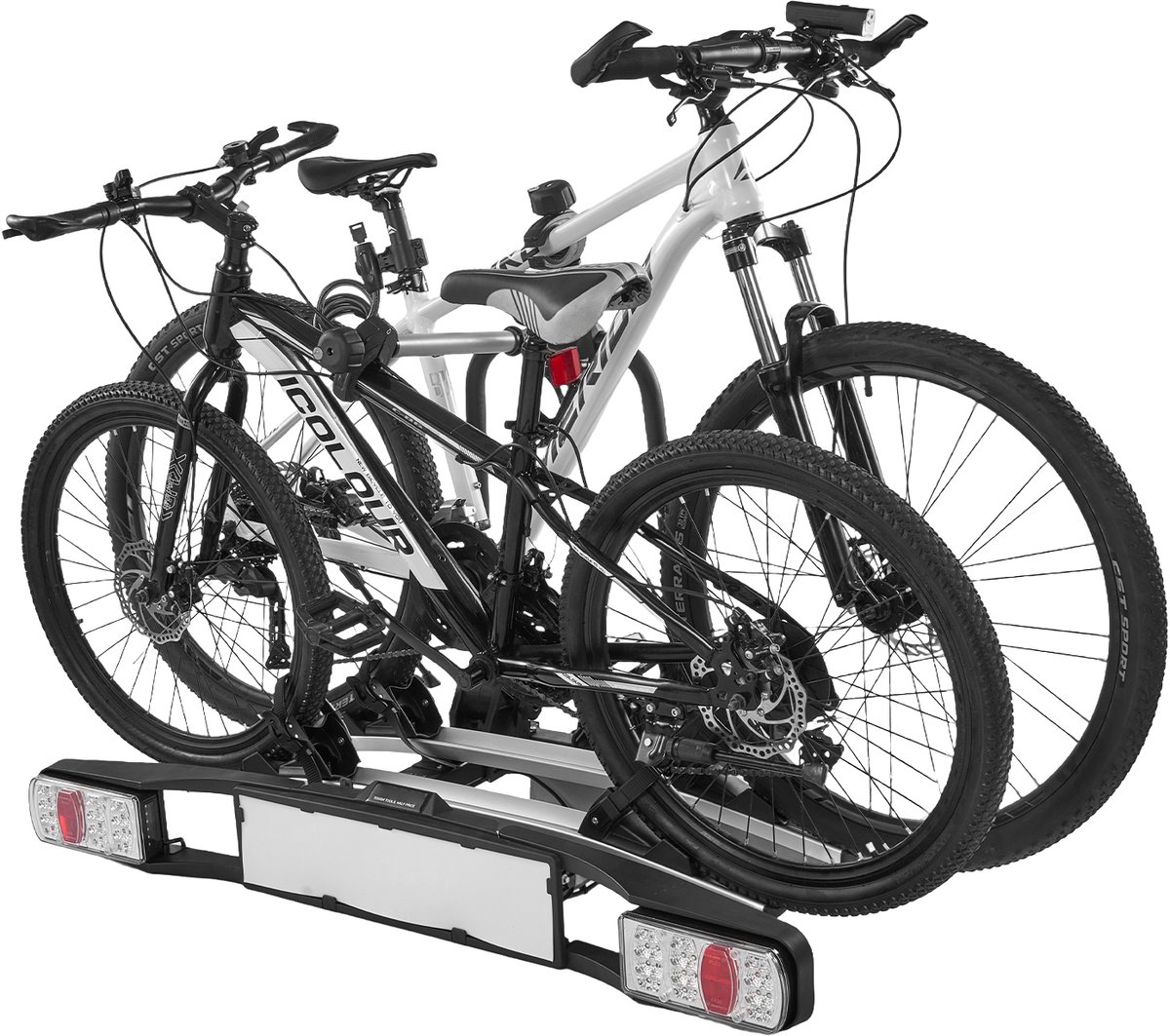Fietsendrager, 5 cm Trekhaak, 2-Fietsendrager met 65 Kg Draagvermogen, Afsluitbare Uitvoering voor Elektrische Fietsen, InclUSief Achterlicht