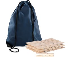 Sorbo Wasknijpers Voordeelzak - met 180x houten wasknijpers - In tasje met hengsels - donkerblauw - was ophangen